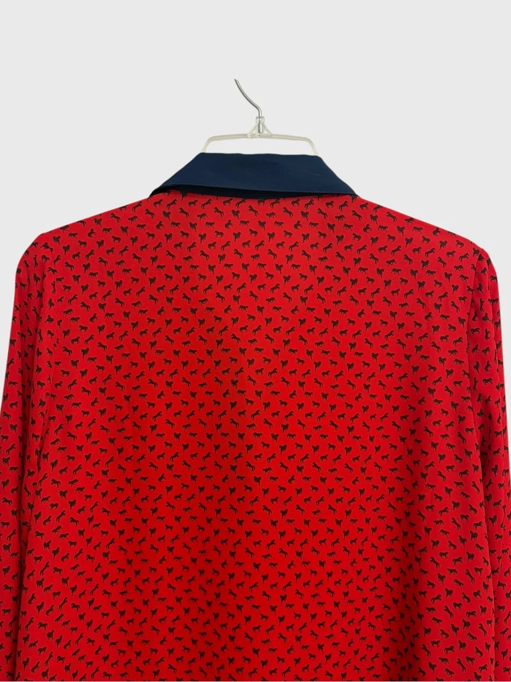 Free People Boyfriend Horse Print Blouse Size XS Red Blue Sheer Oversized Boho